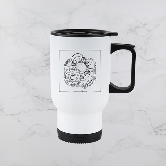 Celestial Line Art Illustration - Travel Mug