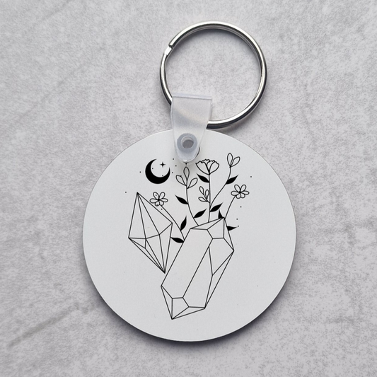 Crystals with Flowers and Moon - Keychain