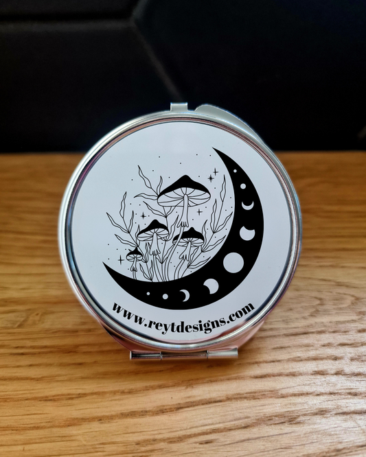 Moon and mushrooms - Compact Mirror