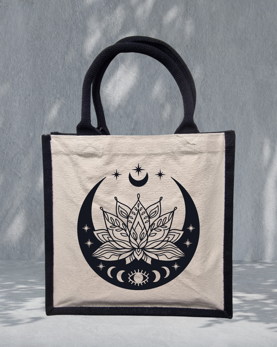 Mystic Lotus Flower - Midi Jute Tote Bag