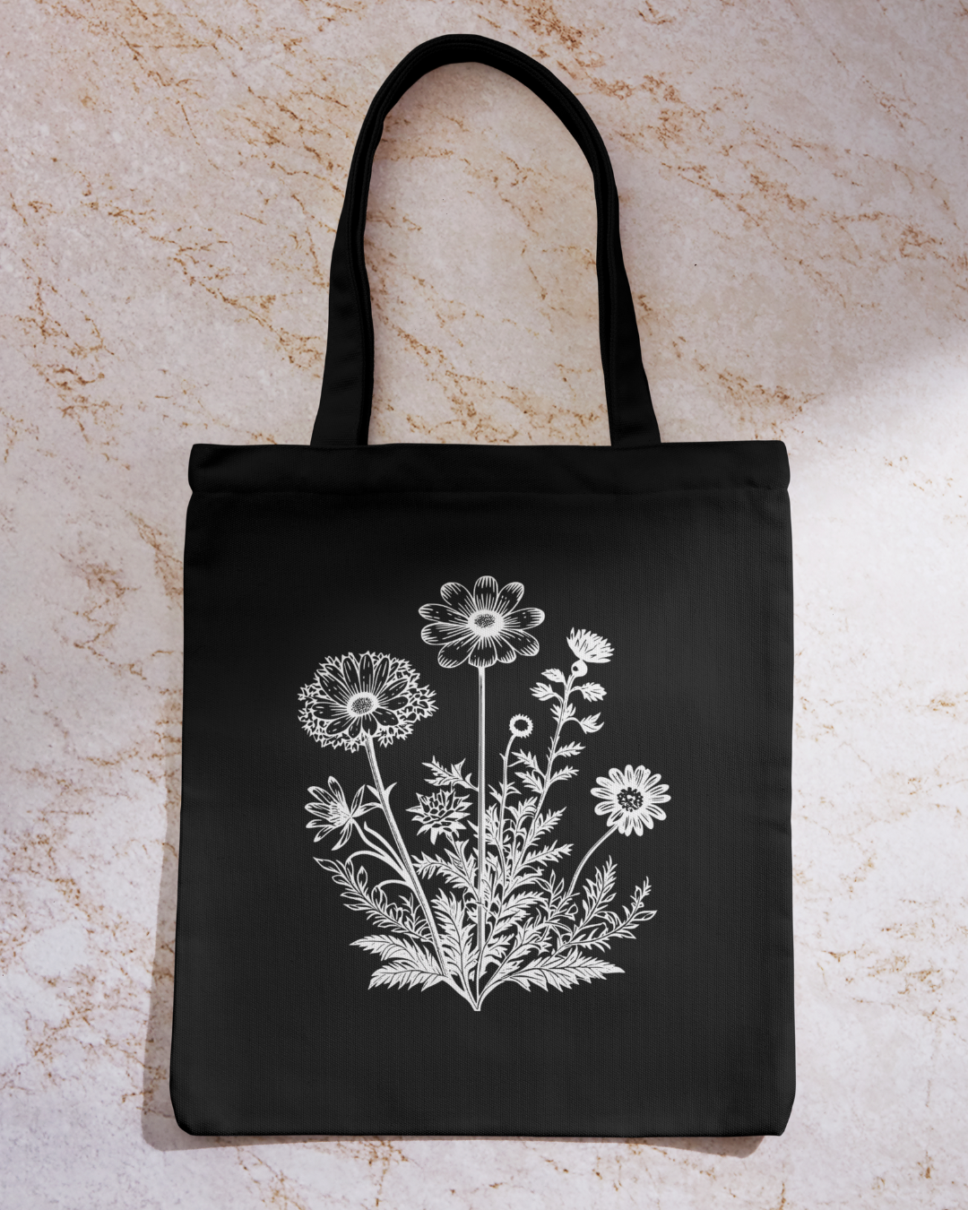 Retro Flowers - Black Tote Bag