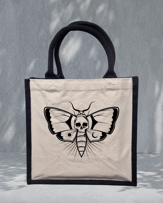 Skull Moth - Midi Jute Tote Bag