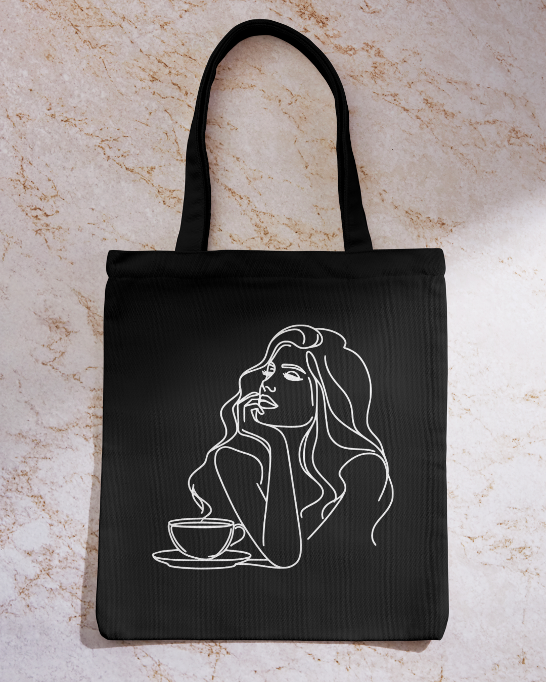 Woman drinking coffee - Black Tote Bag